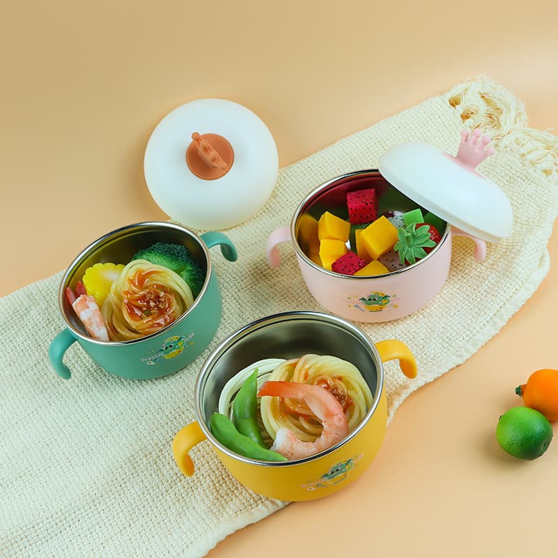 Crown Cartoon Baby Food Bowl Children's 304 Stainless Steel Tableware with Handle Feeding Bowl and Twisted Spoon Set