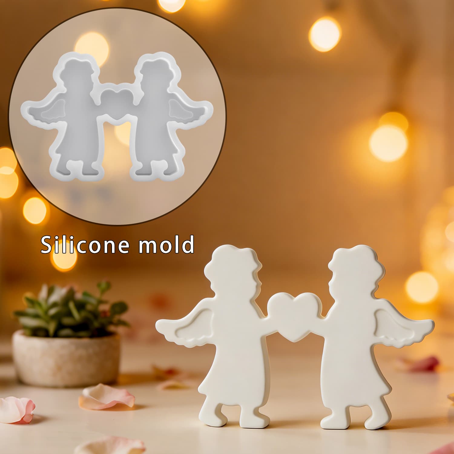 Proud DIY holding heart angel ornaments glue mold angel little boy combination ornaments plaster mold