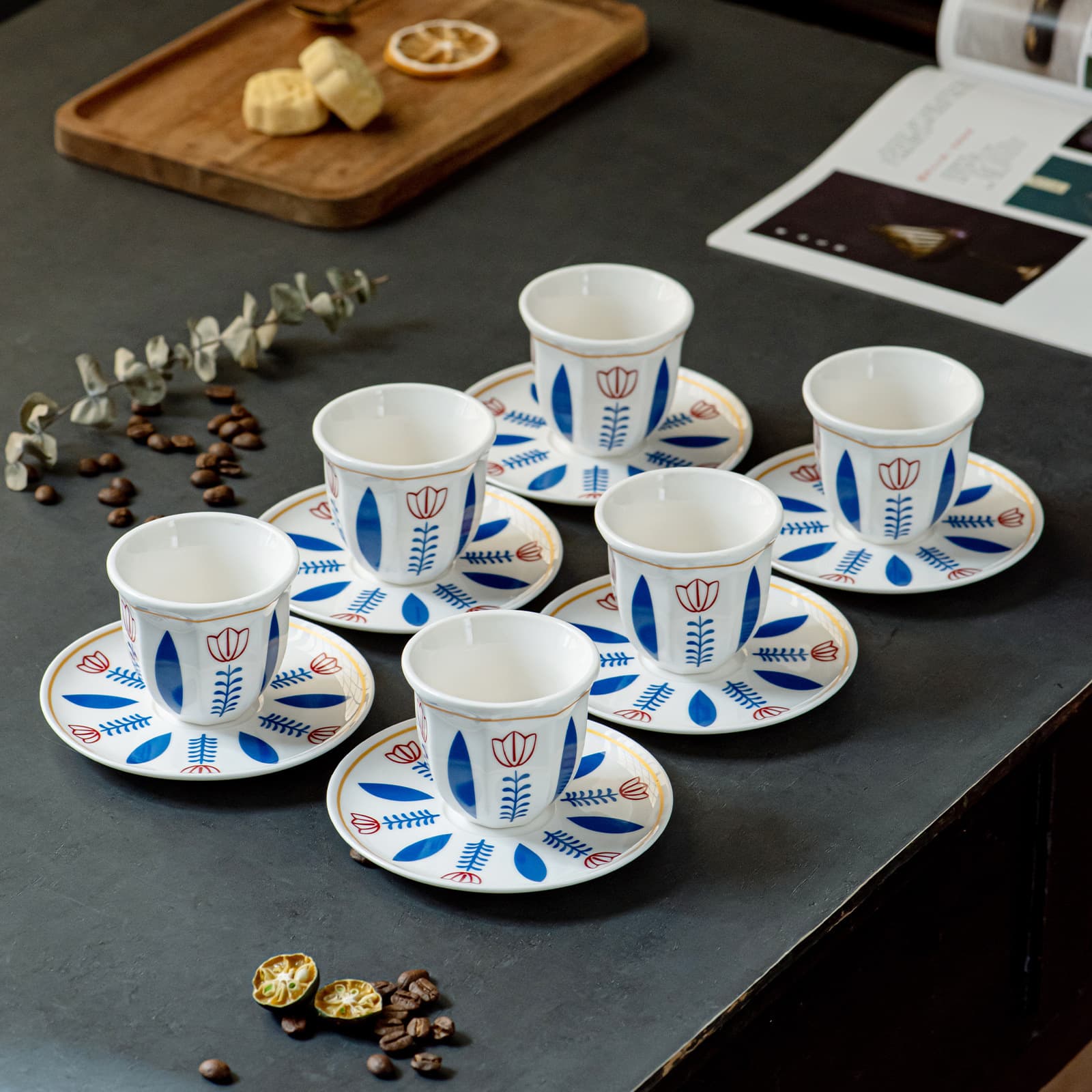In Stock 100ml 6 Cups 6 Saucers Arabic Ethiopian Ceramic Coffee Cup Set, Microwave and Oven Safe