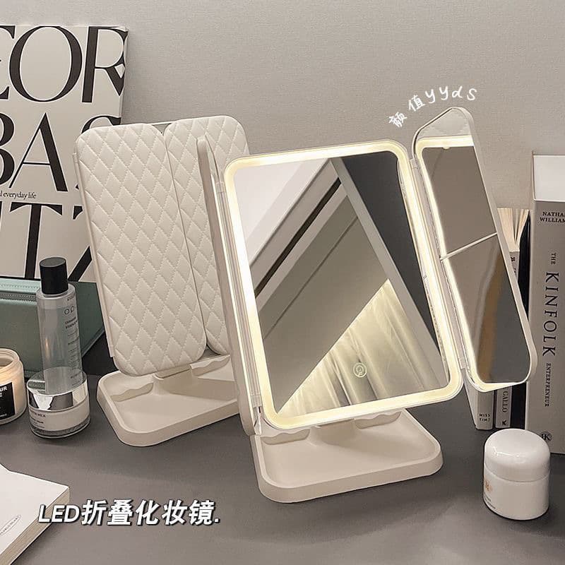 Makeup Mirror with Lights, Folding Desktop Vanity Mirror for Dorm and Bedroom, Popular Women's Beauty Mirror