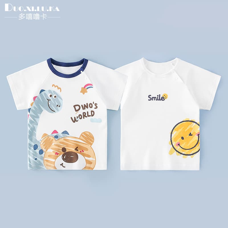 Baby Short-Sleeve T-Shirt Summer Thin Boys Pure Cotton Top Girls Baby Summer Dress Baby Half-Sleeve Undershirt Category A Trendy