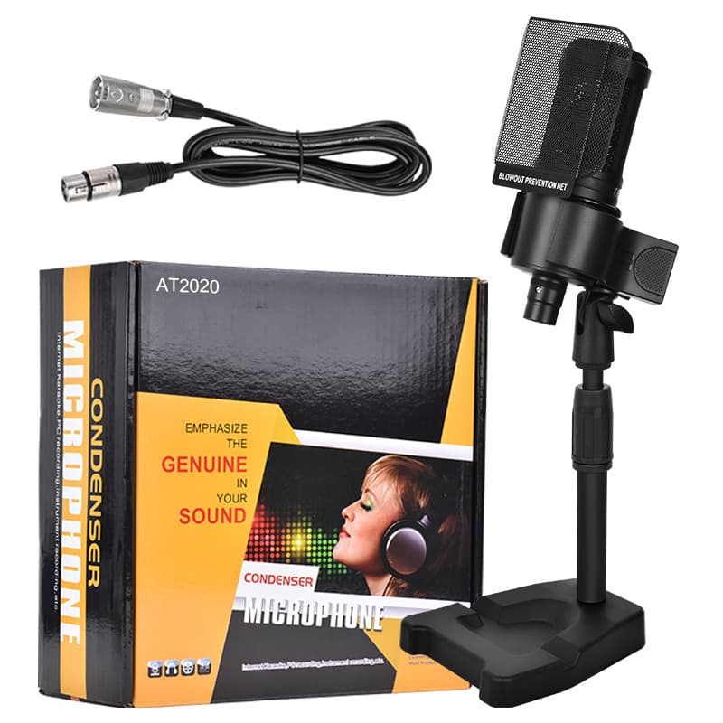 AT2020 Microphone XLR Desktop Stand Kit with Audio Interface Mixer 48V Phantom Power