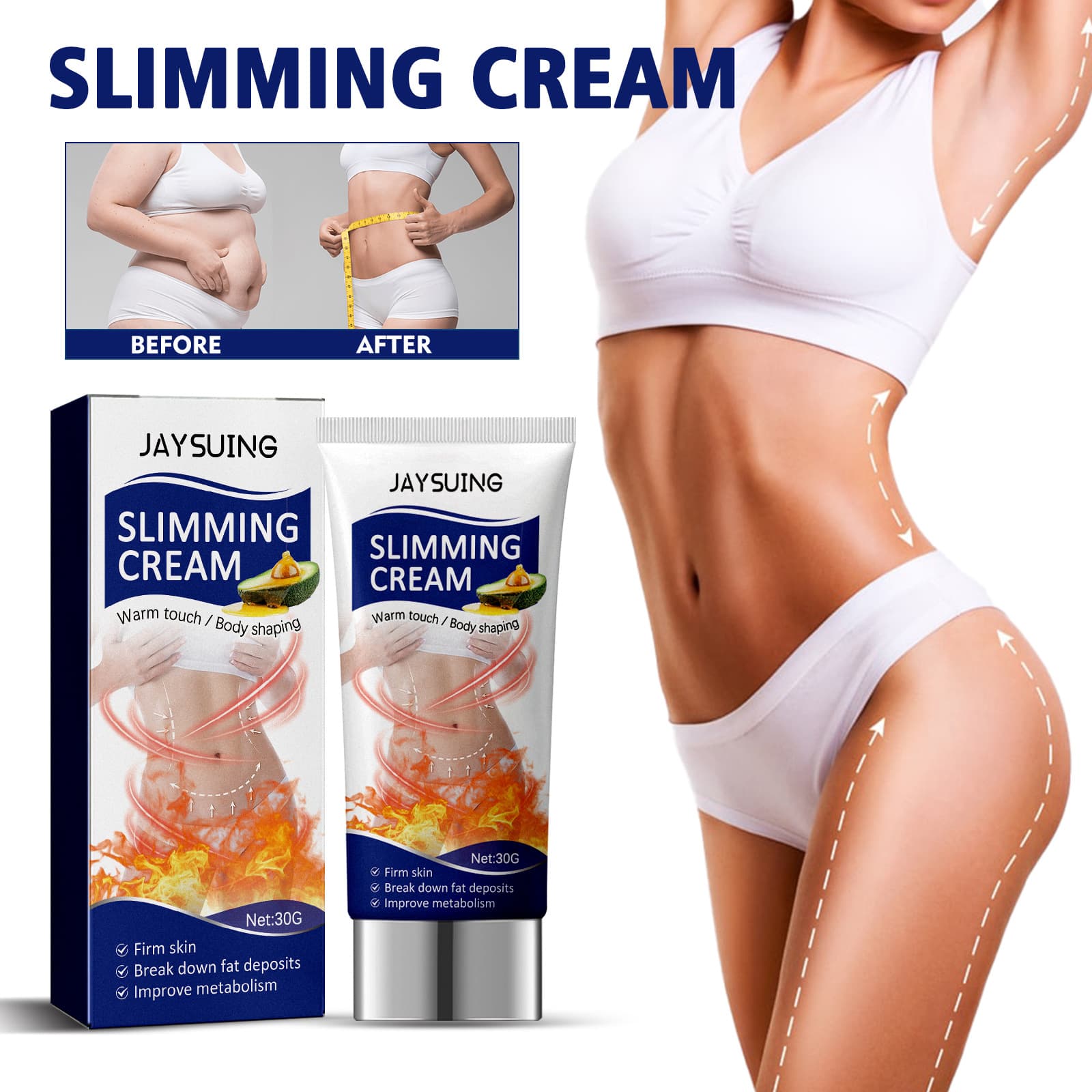 Jaysuing Body Care Cream for belly, arms, and legs skin massage and care.