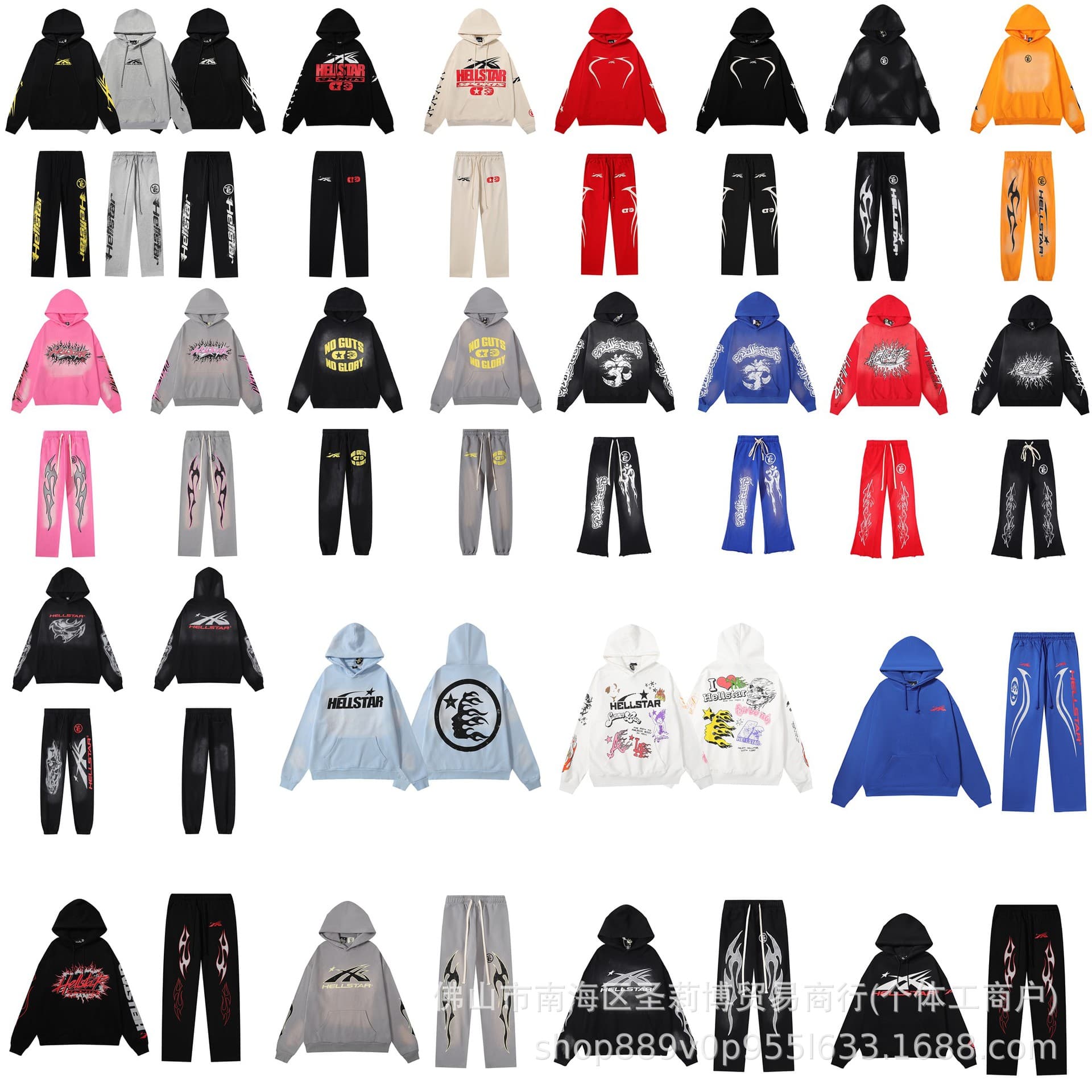 Hellstar Cross-Border American Retro Hoodie High-Street Men's Loose Women's Hooded Sweatshirt Set