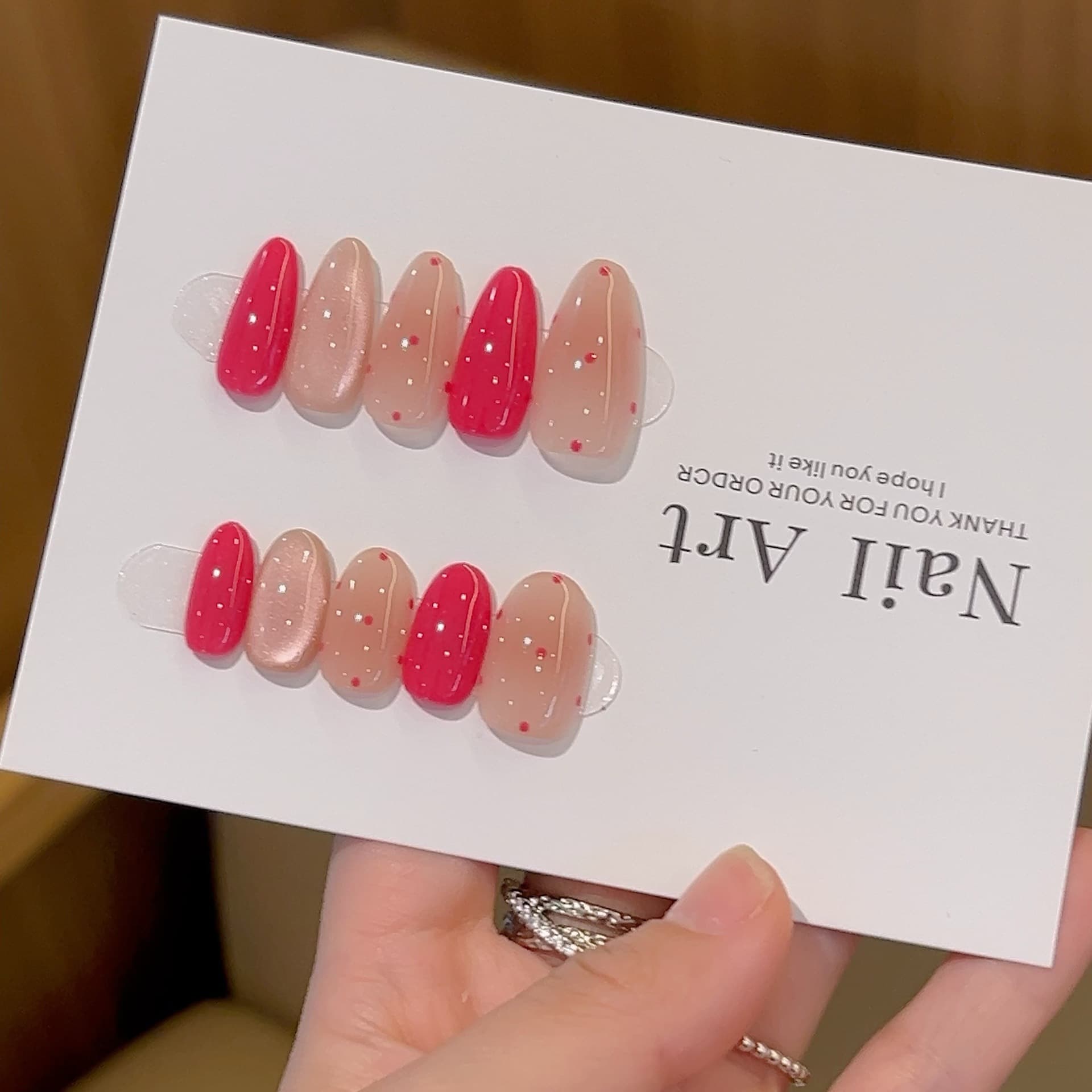 [Pretty girl] High-grade pure lust ice transparent dot cat eye handmade wear nail H363 model with box kit