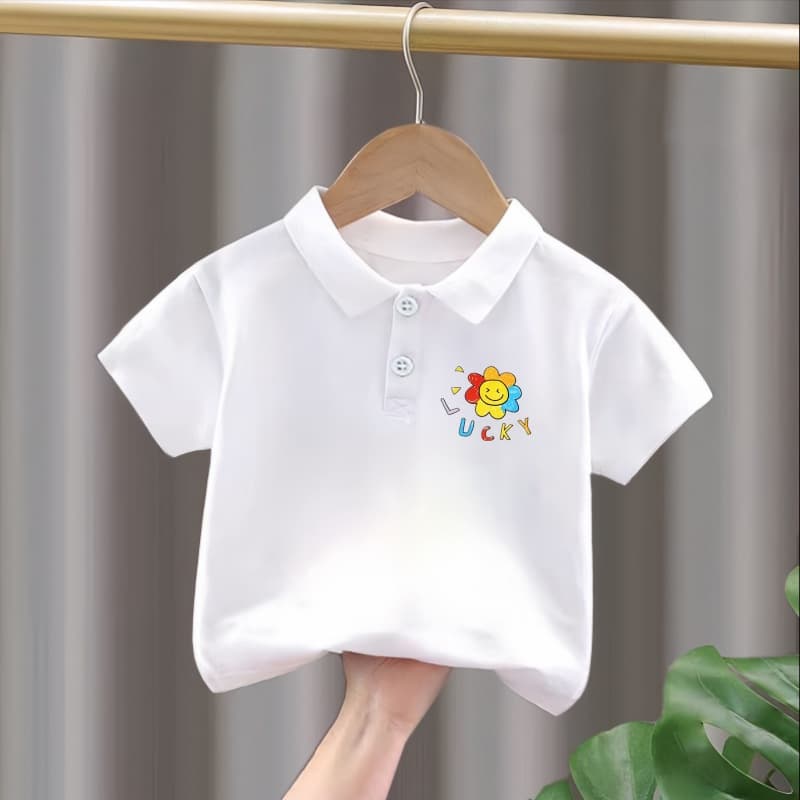Summer small and medium-sized children's lapel half-sleeved tops, trendy polo shirts for boys and girls, Korean style fashionable short-sleeved T-shirts for babies