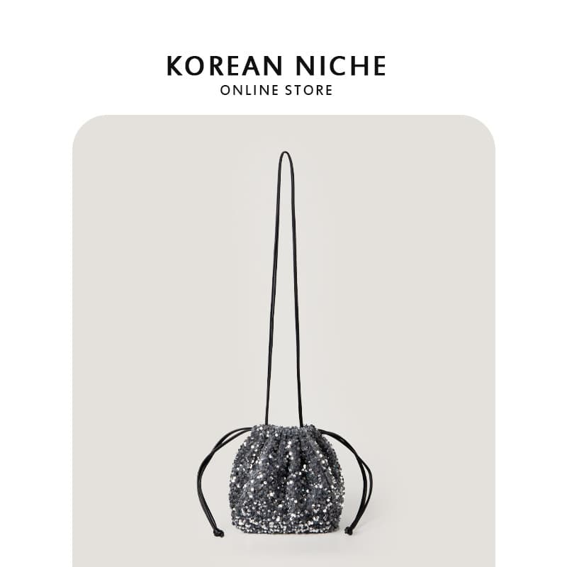 2023 Korean Style Fashion Sequin Shoulder Bag for Women, New Trendy Sparkle High-End Drawstring Crossbody Bag