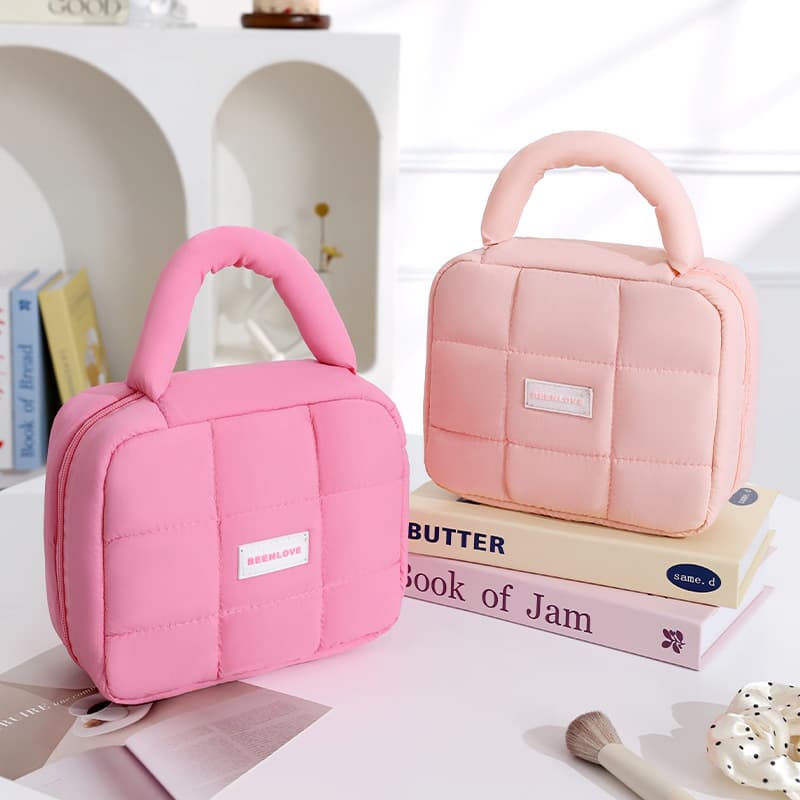 New Large-Capacity Cosmetic Bag Women's Puff Square Bag Travel Outdoor Handbag Makeup Storage Organizer