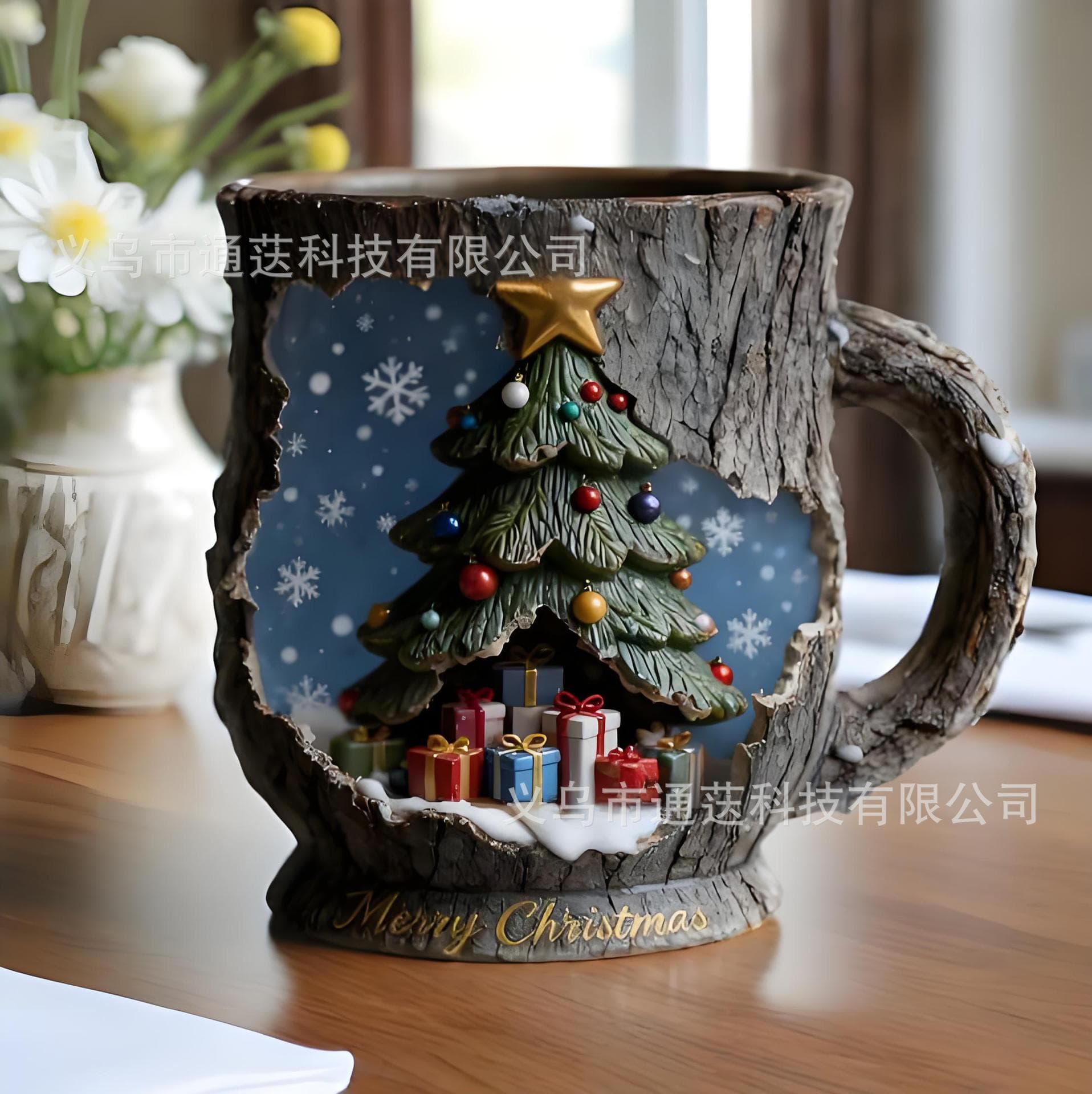 Christmas themed Christmas tree mug series creative mugs Christmas decorations ornaments embossed niche atmosphere