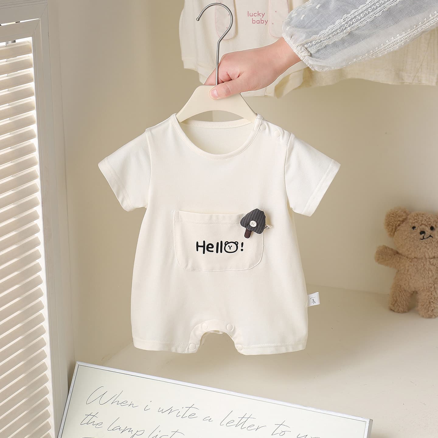 Baby Summer Short Sleeve Bodysuit Stylish Korean Style Infant Romper Newborn 100 Days Baby Boy Solid Color Bodysuit