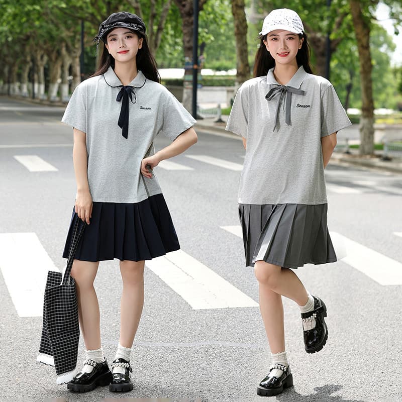 Summer Dress for Middle School Girls, Plus Size Loose Polo Dress, Princess Pleated Skirt, Youth Student Uniform