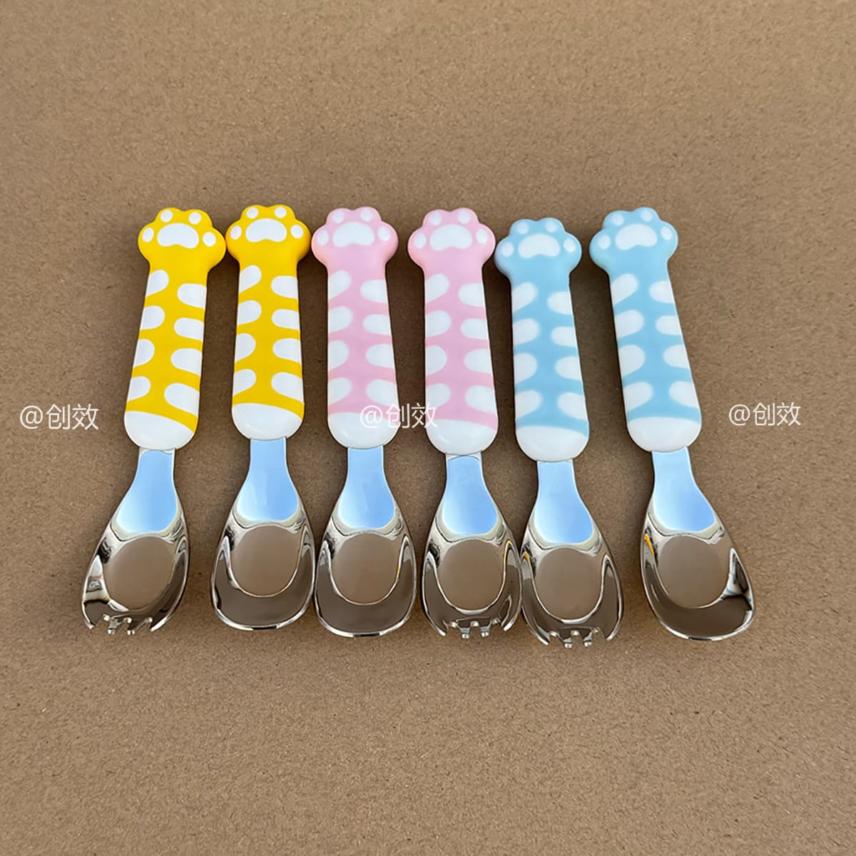 316 stainless steel ingot spoon thickened soup spoon household eating spoon cute cat claw flat bottom spoon children's feeding spoon
