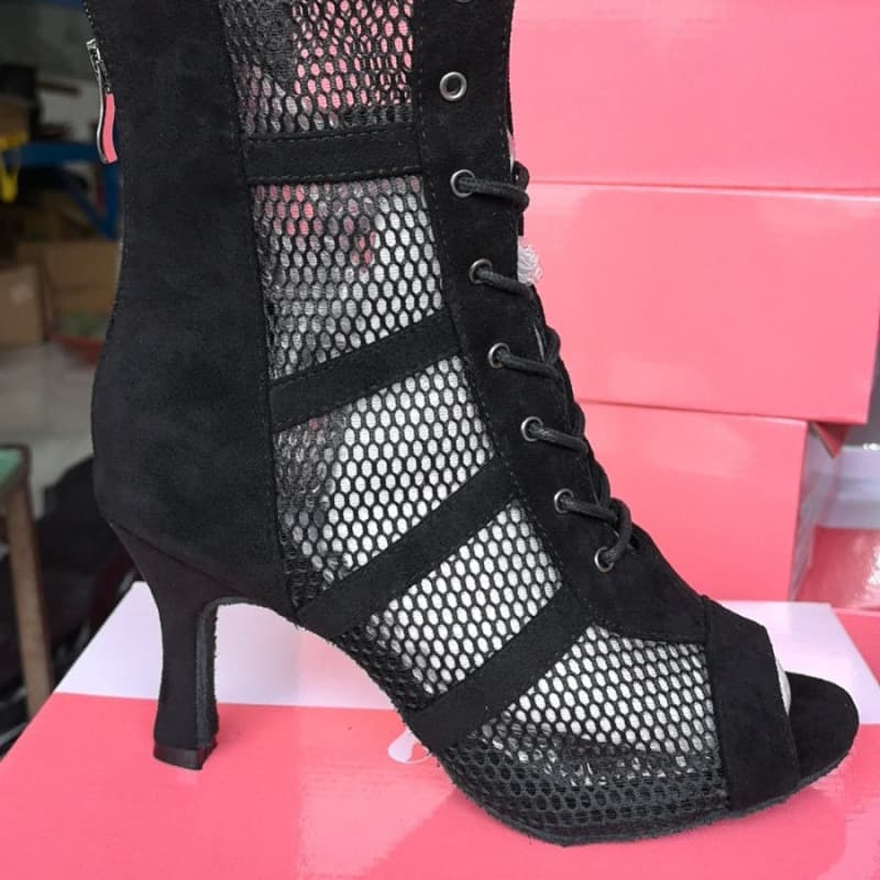 Jazz Dance Professional High Heel Shoes Practice Women's Shoes Peep Toe Sandals European and American Lace-up Plus Size Mesh Summer Ankle Boots 40