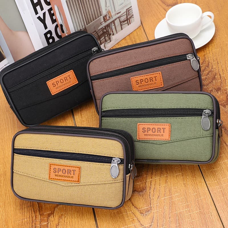 New Large Canvas Phone Pouch, Belt-Worn Construction Waist Bag Wholesale, Three-Layer Zipper Waterproof Phone Bag for Men