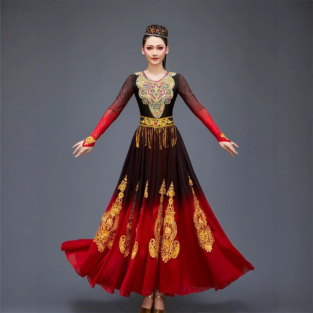 Xinjiang Uyghur Women's Minority Dance Performance Costume Adult Art Exam Practice Uyghur Large Swing Skirt