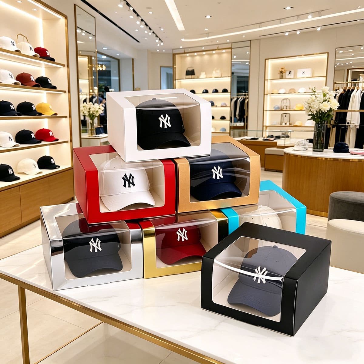 In Stock Hat Window Box Packaging Box, Baseball Cap Visor Cap Window Box Paper Box, Mall Hat Special Packaging