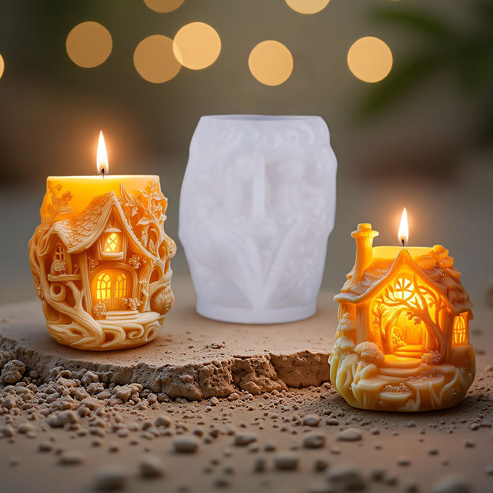 DIY Crystal Epoxy Mold DIY Fairy Tale Forest House Candle 3D Building Scented Candle Silicone Mold
