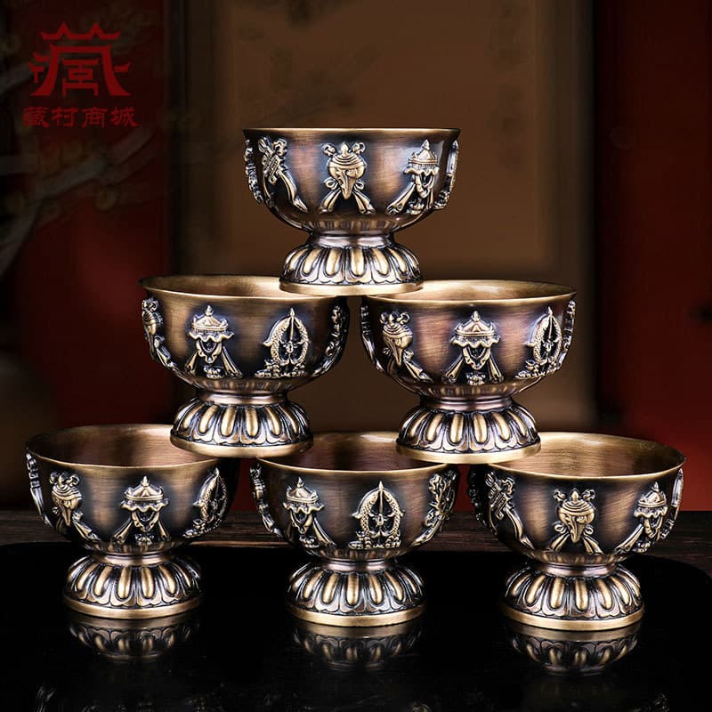 Tibetan Village Eight Auspicious Water Offering Bowl, Indoor Home Holy Water Cup, Purification Cup, Buddha Worship Cup, Desktop Decoration