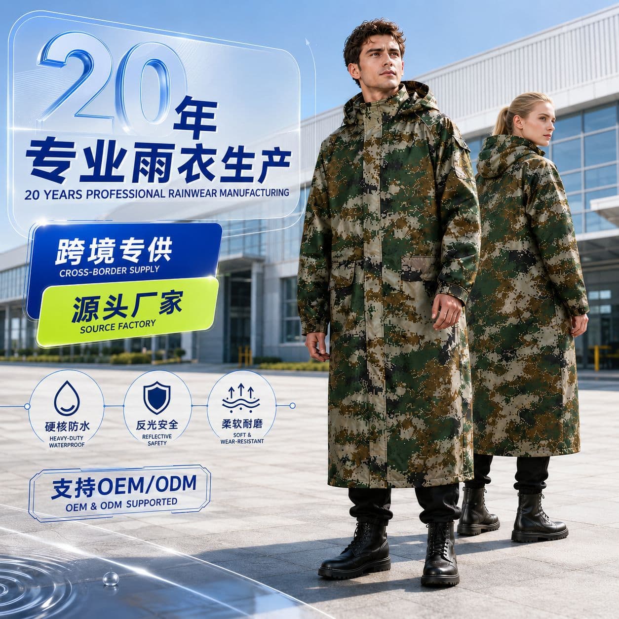 Cross-border raincoat adult hiking poncho raincoat long single person universal waterproof and rainproof outdoor camouflage