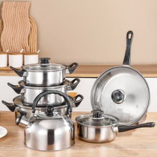 Cross-border Thickened Stainless Steel Cookware Set 12-Piece with Saucepan, Stockpot, Frying Pan, and Kettle Kitchen Cooking Pot Set
