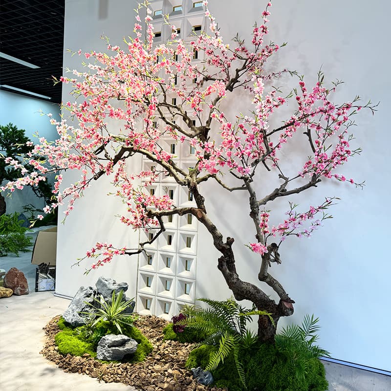Artificial Peach Blossom Trees, High-End Imitation Cherry Blossom Trees for Landscaping and Decoration, Japanese-Style Restaurant Theme Ambiance Setup