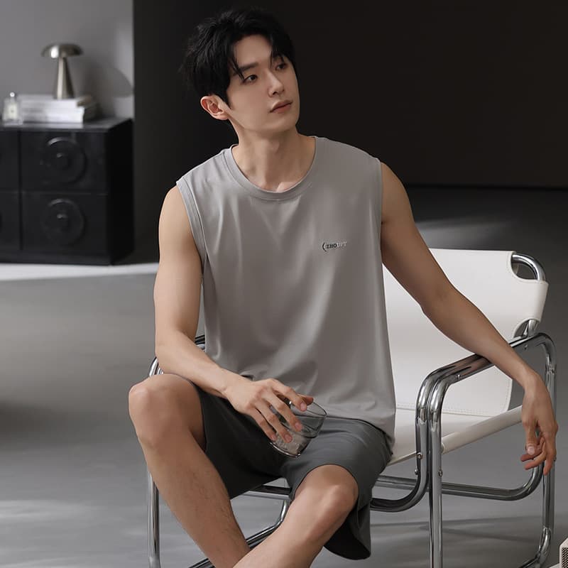 Men's Summer Thin Modal Vest Sleepwear, Sleeveless Home Wear, Plus Size Sports Set, Casual Style