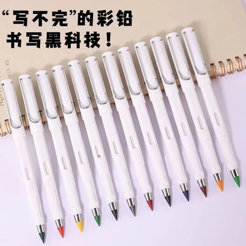 Black Technology 12 Color Eternal Pencils Erasable Colored Lead Positive Pencils for Children No Need to Sharpen Student Drawing Pencils