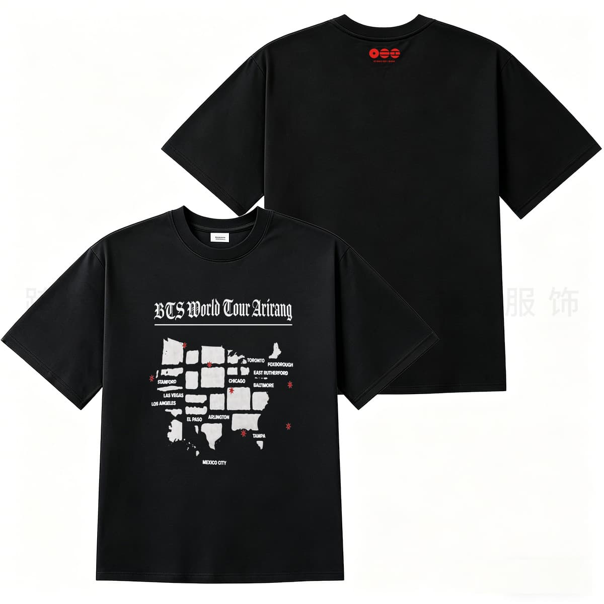 Cross-border BTS World Tour Map T-Shirt Printed Loose Cotton Fan Support T-Shirt