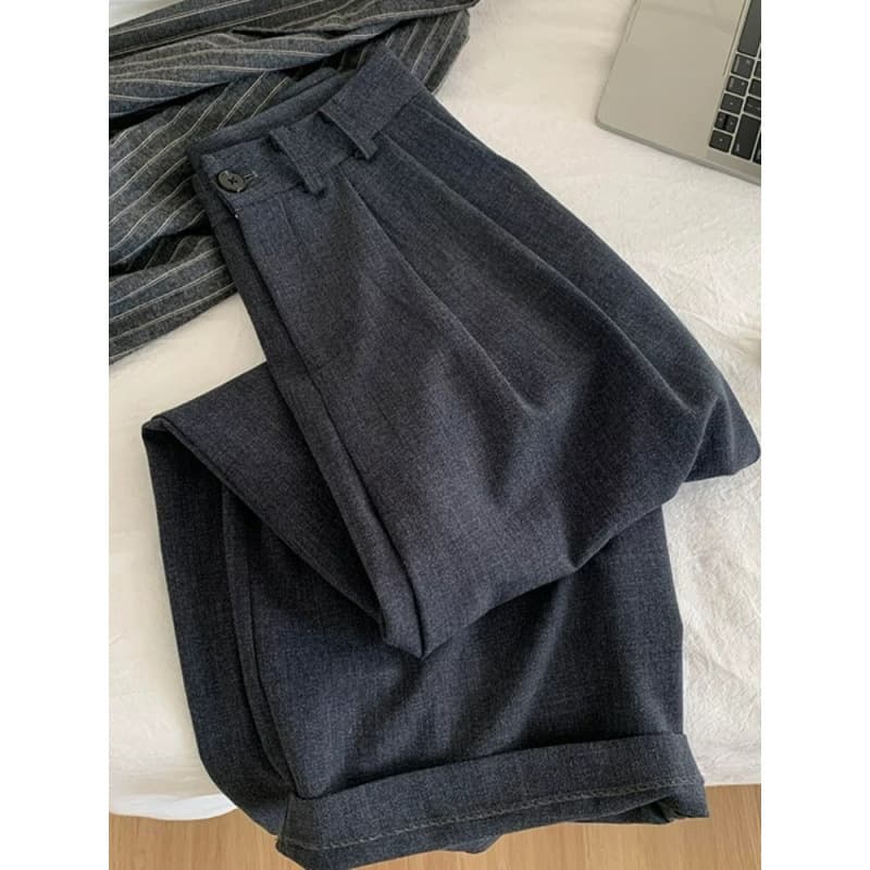 Super Stylish! Premium Dark Gray Slimming Draped Trousers Women's Spring/Autumn Relaxed Fit Loose Straight-Leg Wide-Leg Pants