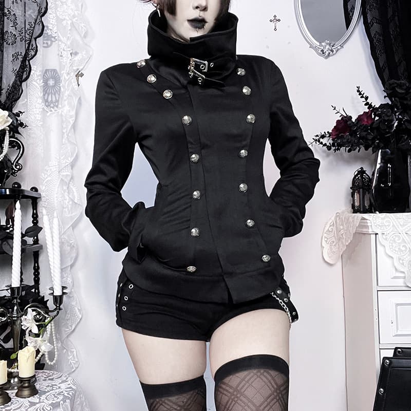 XS26006 Dark series (thin style) high collar retro metal buckle jacket 2026 new gothic style jacket