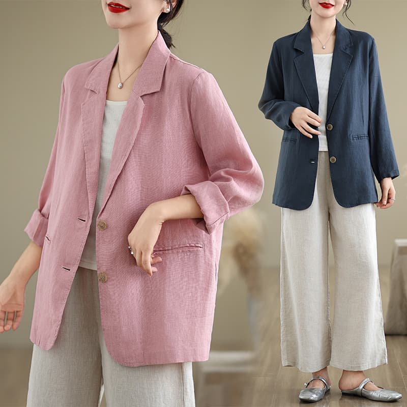 Real photos of the 2026 Autumn New Style Cotton Linen Literary Loose Suit Collar Long Sleeve Blazer Jacket for Women