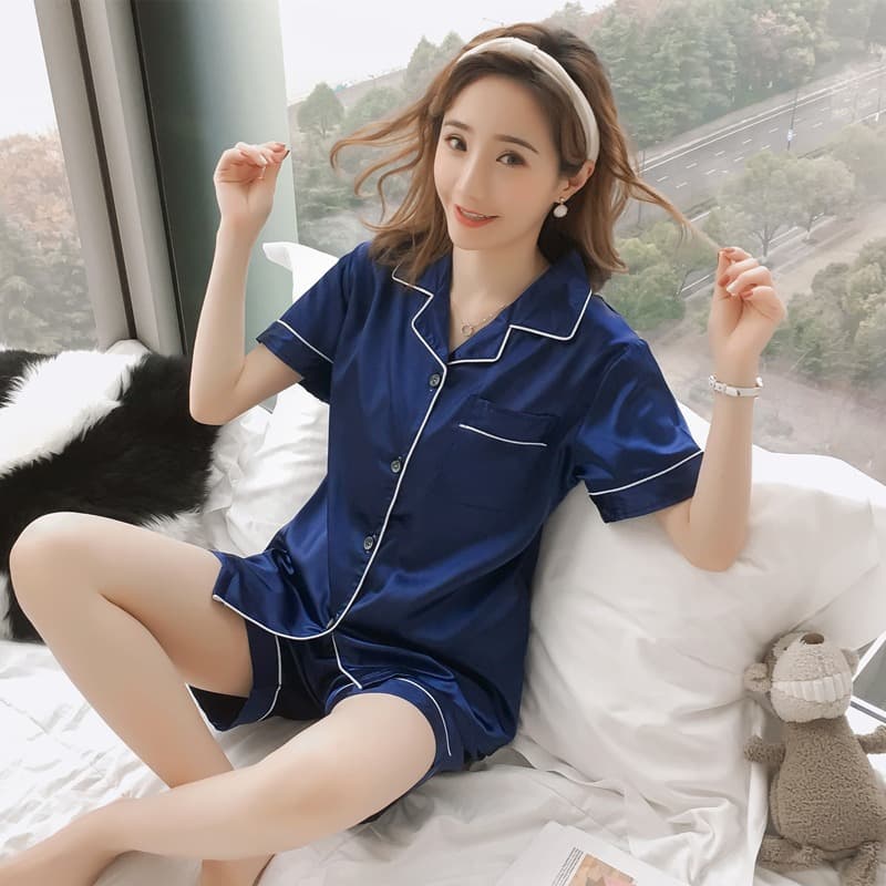 Southeast Asia Hot Selling Women's Pajamas Summer Solid Plus Size Short Sleeve Shorts Set Homewear Bulk Discount
