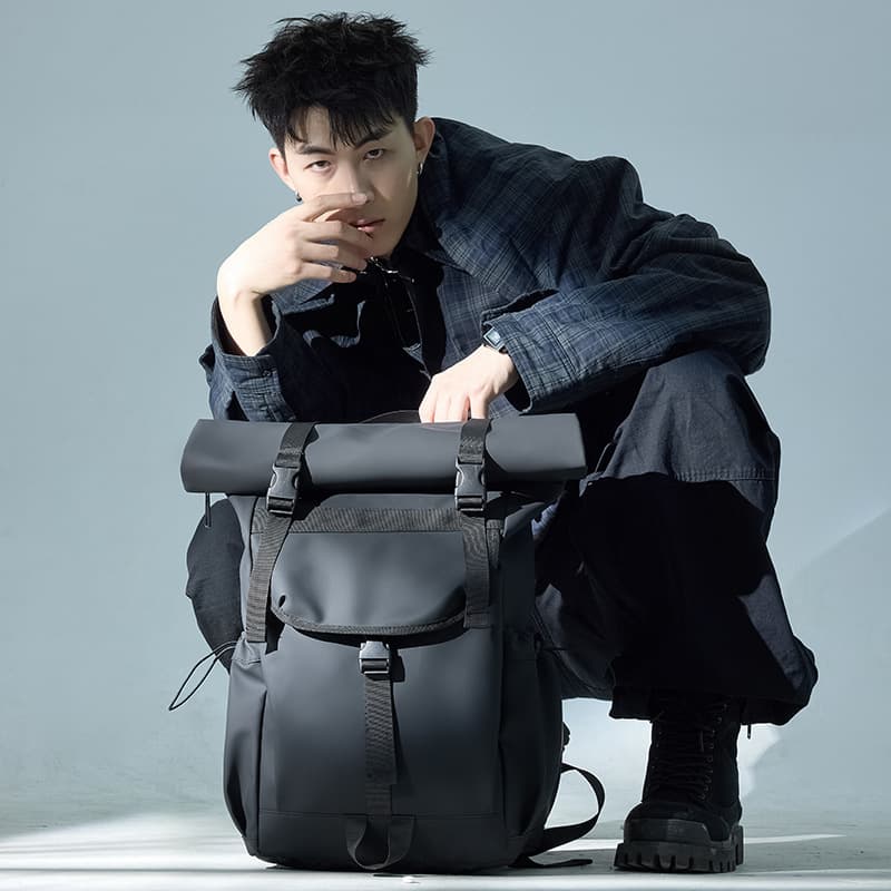 Trendy Cool Folding Roll-up Casual Backpack Men's Large Capacity Outdoor Travel Backpack High-value College Student Schoolbag