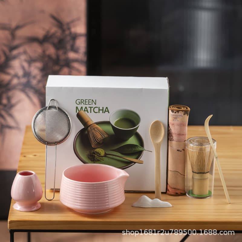 Cross-Border Japanese Tea Whisking Set, Chasen Hundred-Tip with Spout Tea Bowl, Full Matcha Tool Gift Box