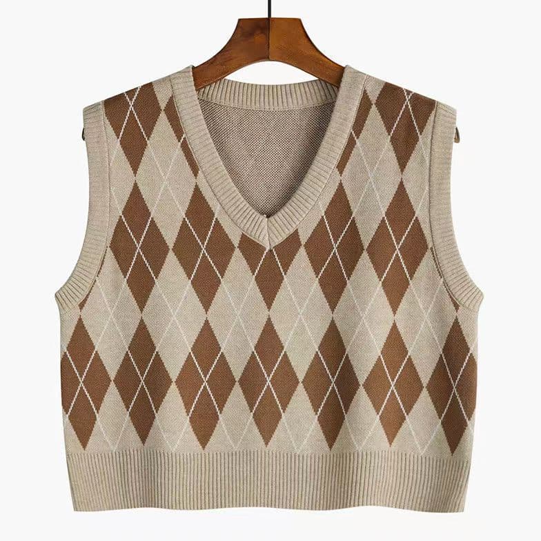 Age-Reducing Short Diamond Pattern Vest Women Autumn Winter 2025 Sweet College Style Knit Sweater Vest Outerwear Knit Vest