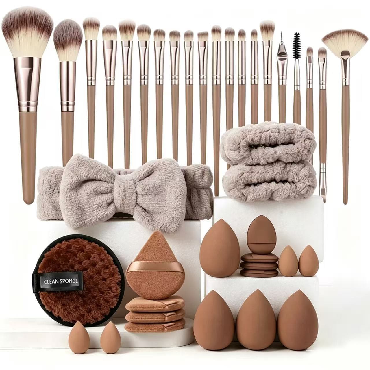 Cross-Border Hot Beauty Tool Makeup Bag: Pre & Post Makeup Complete Set with Brushes and Powder Puff Combo, Temu Dropshipping