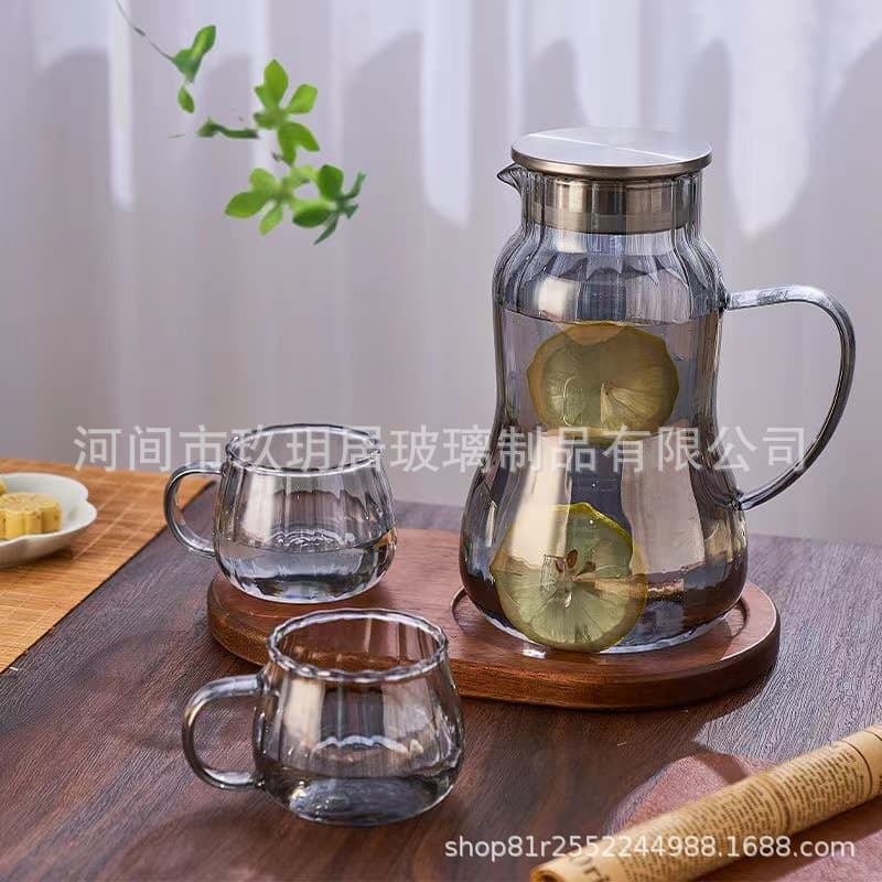 Light luxury high borosilicate heat-resistant glass striped kettle, gourd kettle, household cold kettle, cold kettle, cold white juice kettle