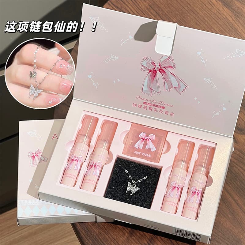 ART VALUE Butterfly Dance Makeup Gift Set Birthday Christmas Valentine's Day Gift Full Set Lipstick Necklace