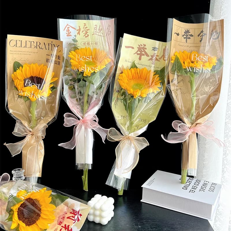 Graduation Season Bright Future Wrapping Paper Champion Single Stem Flower Bag Sunflower Bouquet Sleeve