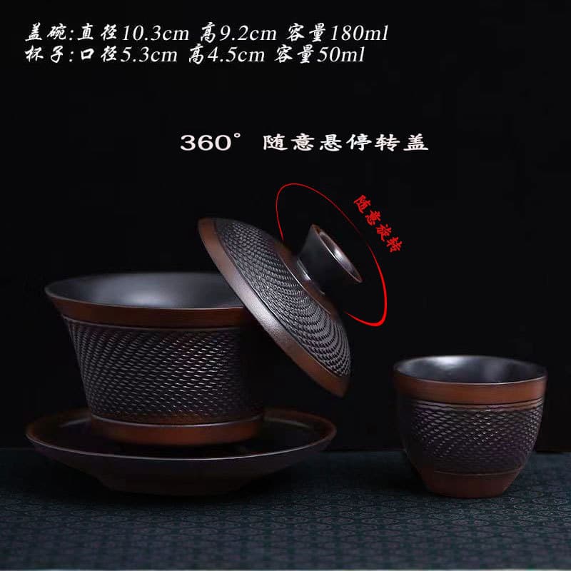 Purple pottery hand-made jumping knife hovering Sancai bowl high-end Kung Fu tea set with lid and rotatable tea bowl