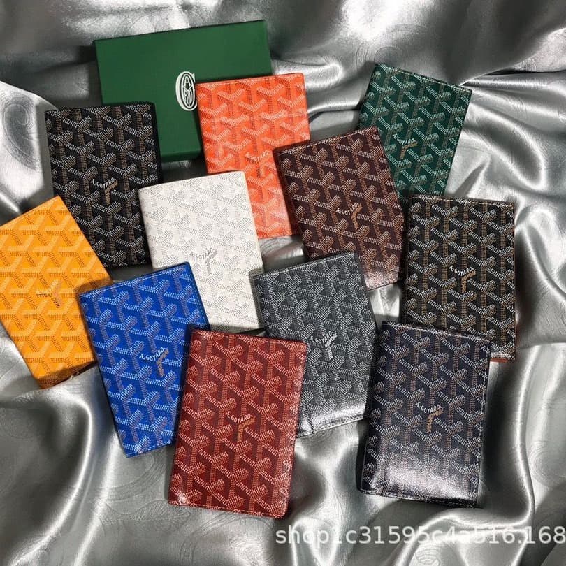 Goyar Passport Holder with Houndstooth Pattern, Linen Fabric with Top-Grain Leather ID Case