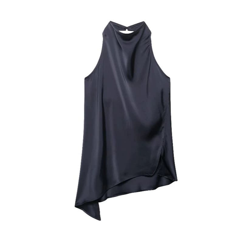 Cross-Border Women's Silk-Like Satin Halter Top, Summer New Arrival, European and American Style, Casual and Fashionable, Solid Color
