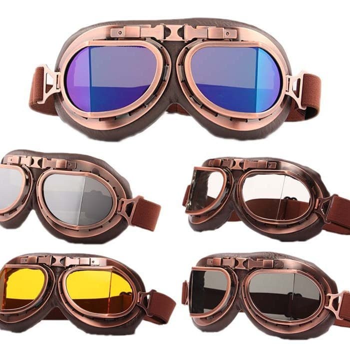 Vintage Motorcycle Riding Goggles Protective Eyewear Harley Goggles T08 Copper Plated Windshield Glasses Retro Style Safety Gear