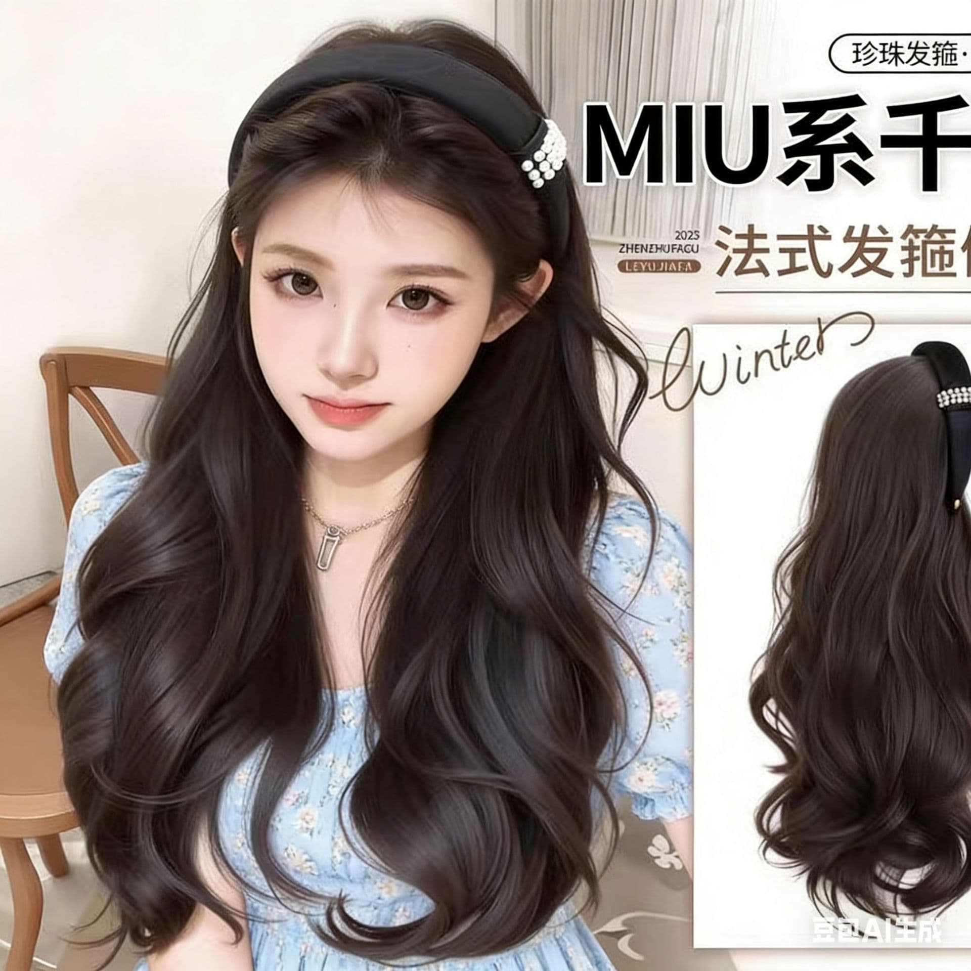 Headband Wig Half Wig Full Wig with Realistic Hair Strands Big Wave Long Curly Hair Half Wig