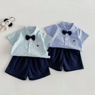 New Polo Shirt Bow Short Sleeve Shorts 2-Piece Set Boys Baby Fashionable Suit Summer Boys Set