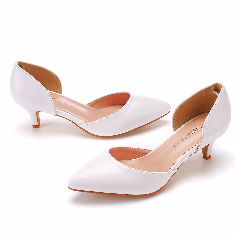 5cm White Stiletto Heel Pointed Toe Sandals, Low Heel Large Size Sandals for Women, Export Wedding Shoes Bride Shoes White Shoes