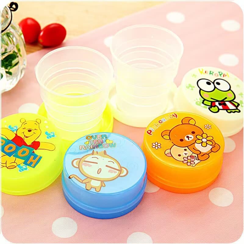 Foldable Water Cup Outdoor Compact Portable Mug, Collapsible Mouthwash Cup, Telescopic Cartoon Travel Storage Compression Cup