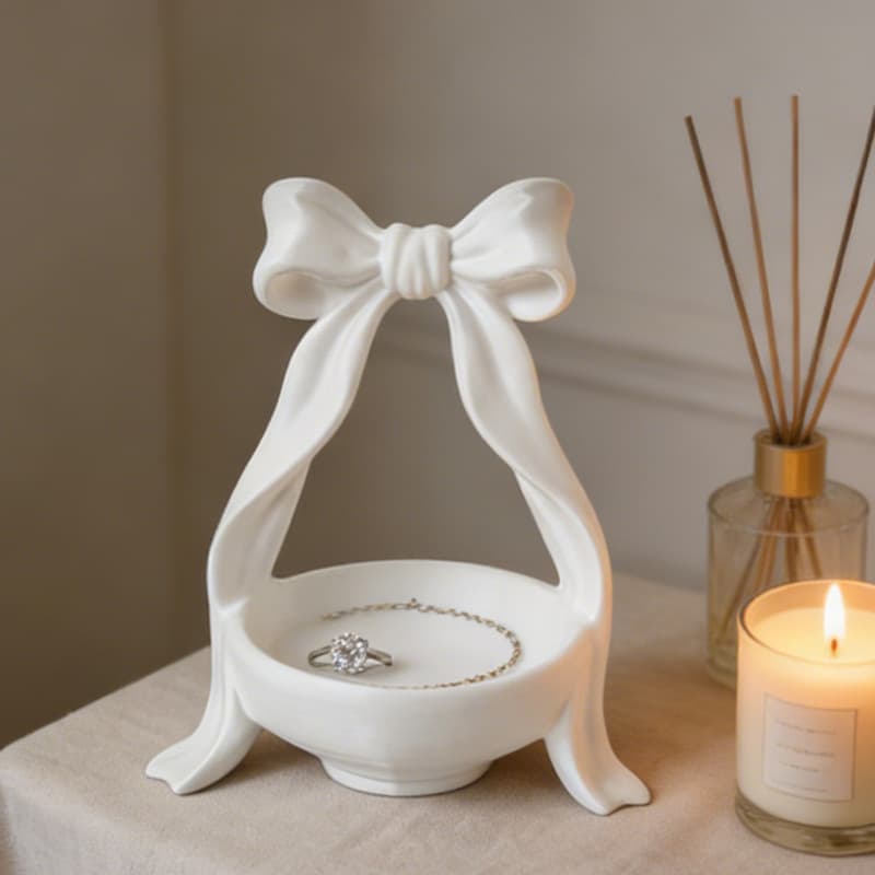 Cross-border hot-selling 3D printed bow jewelry storage tray, post-modern home light luxury decoration, girly style storage box