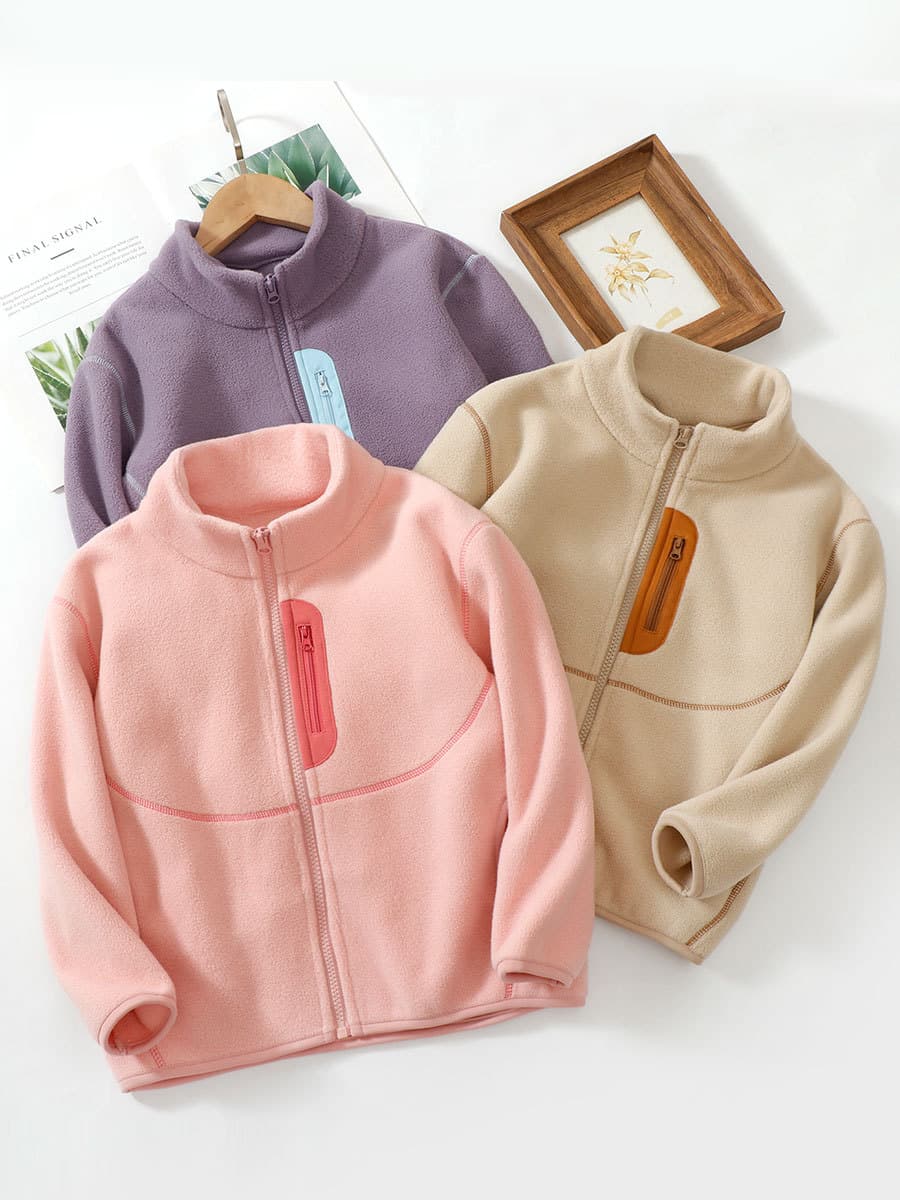 Kids Autumn Winter Jacket Shell Inner Lining Mid-Large Kids Fleece Warm Windproof Stand Collar Comfortable Cotton Fleece Parent-Child Outerwear