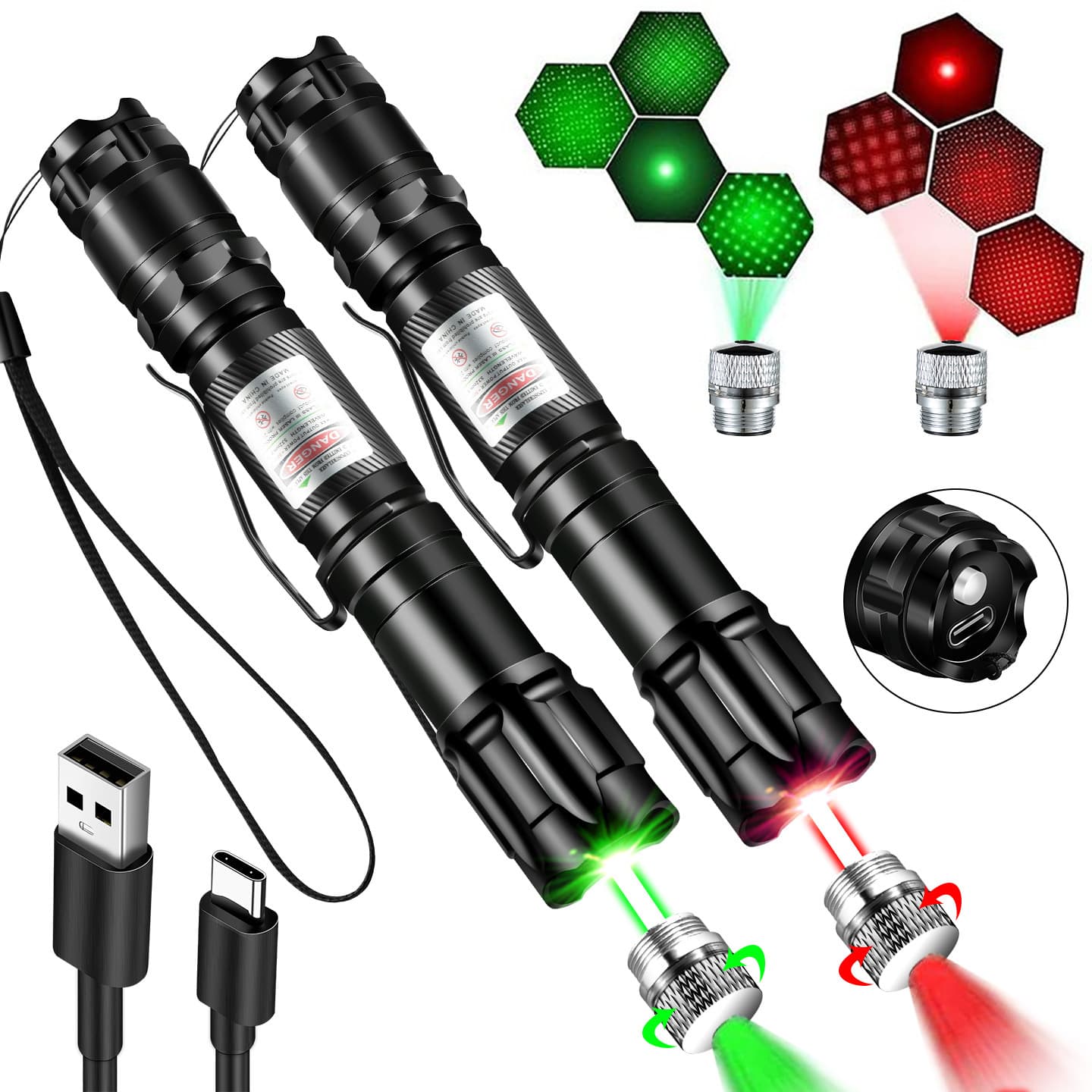 Type-c rechargeable red and green light laser light star engineering one-word cross high-power laser light flashlight